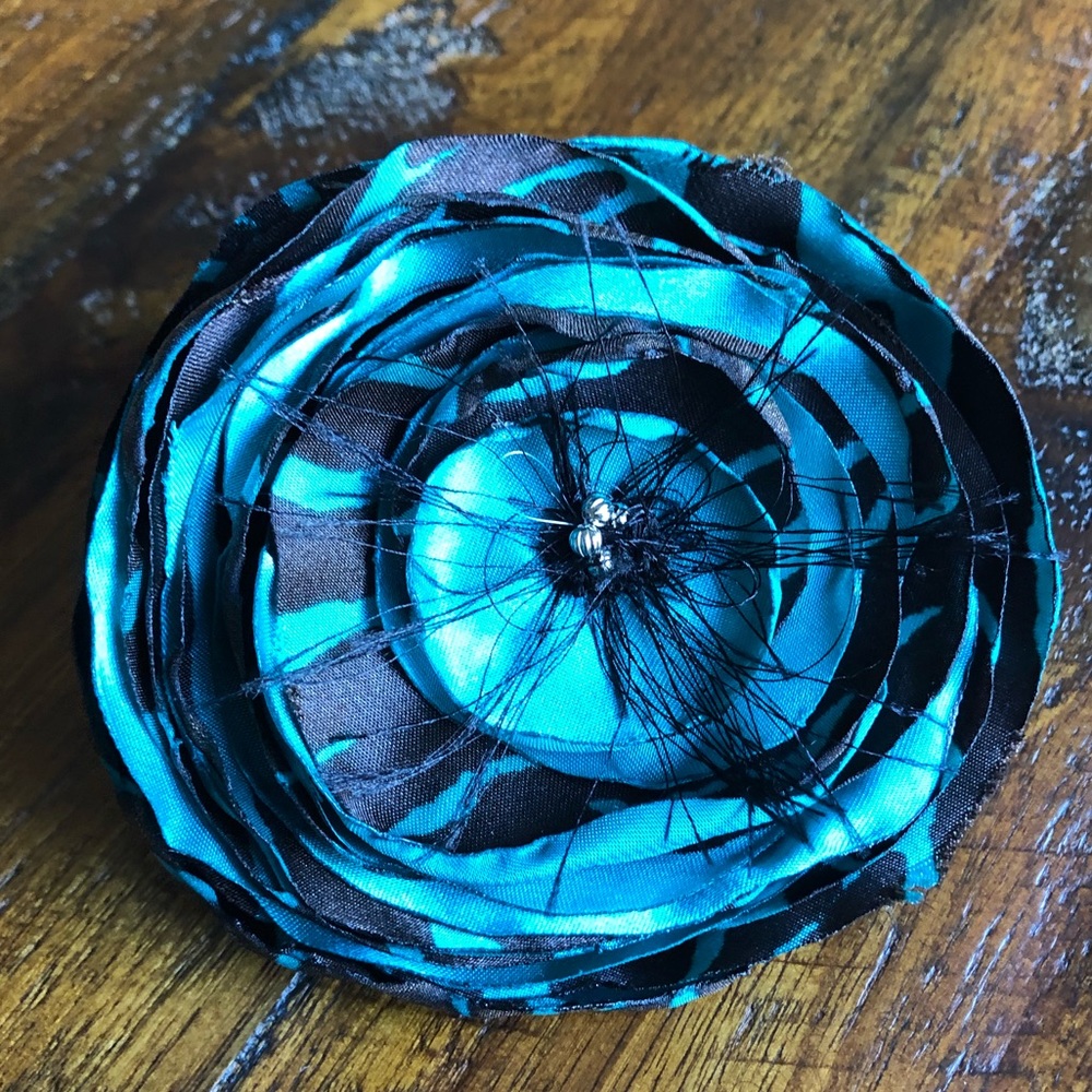 Handmade Blue Black Flower Hair Clip Tie Accessory